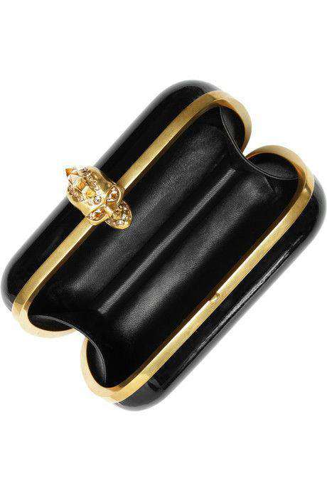 ALEXANDER MCQUEEN BLACK SKULL GLOSSED LEATHER BOX CLUTCH - Image 9