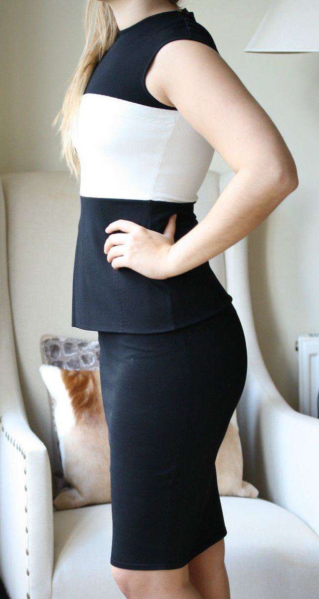 ALEXANDER MCQUEEN BLACK WHITE PEPLUM DRESS SMALL - Image 4