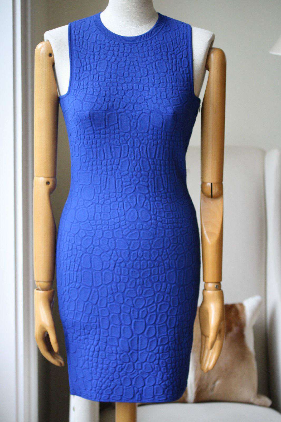 ALEXANDER MCQUEEN BLUE CROCODILE EMBOSSED DRESS SMALL - Image 4