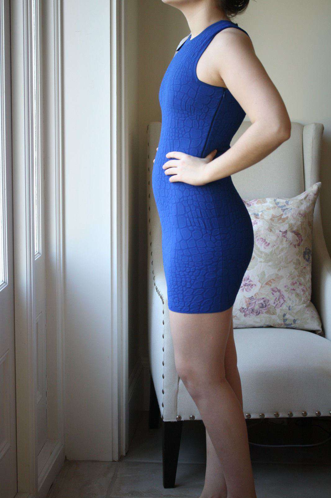 ALEXANDER MCQUEEN BLUE CROCODILE EMBOSSED DRESS SMALL - Image 7