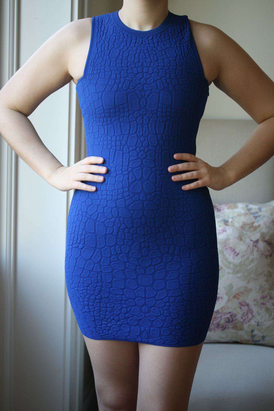 ALEXANDER MCQUEEN BLUE CROCODILE EMBOSSED DRESS XS - Image 2