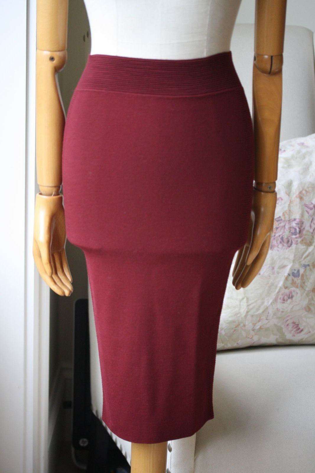 ALEXANDER MCQUEEN BURGUNDY FITTED KNIT SKIRT XSMALL - Image 6