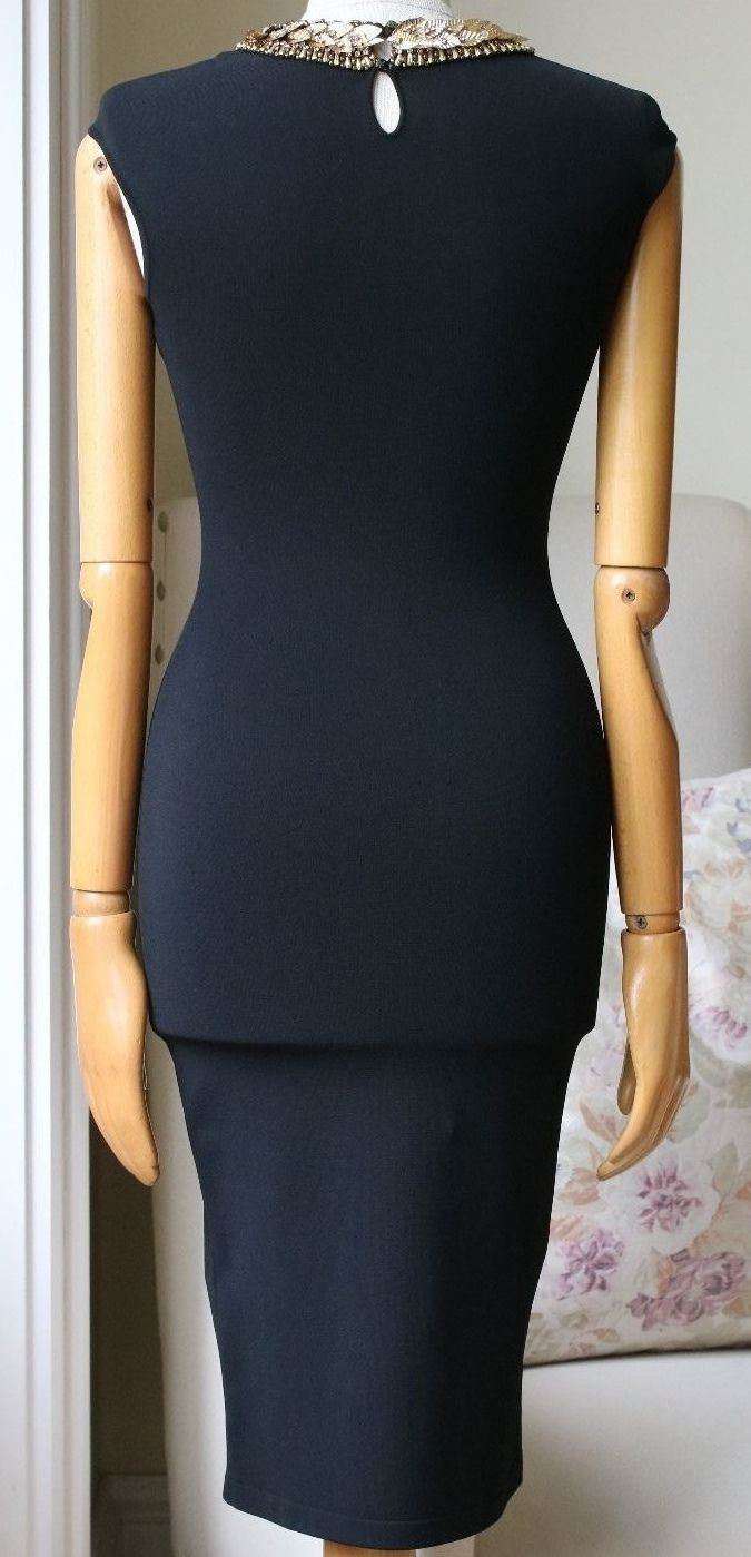 ALEXANDER MCQUEEN GOLD LEAF EMBELLISHED NECKLINE BODYCON DRESS XSMALL - Image 2