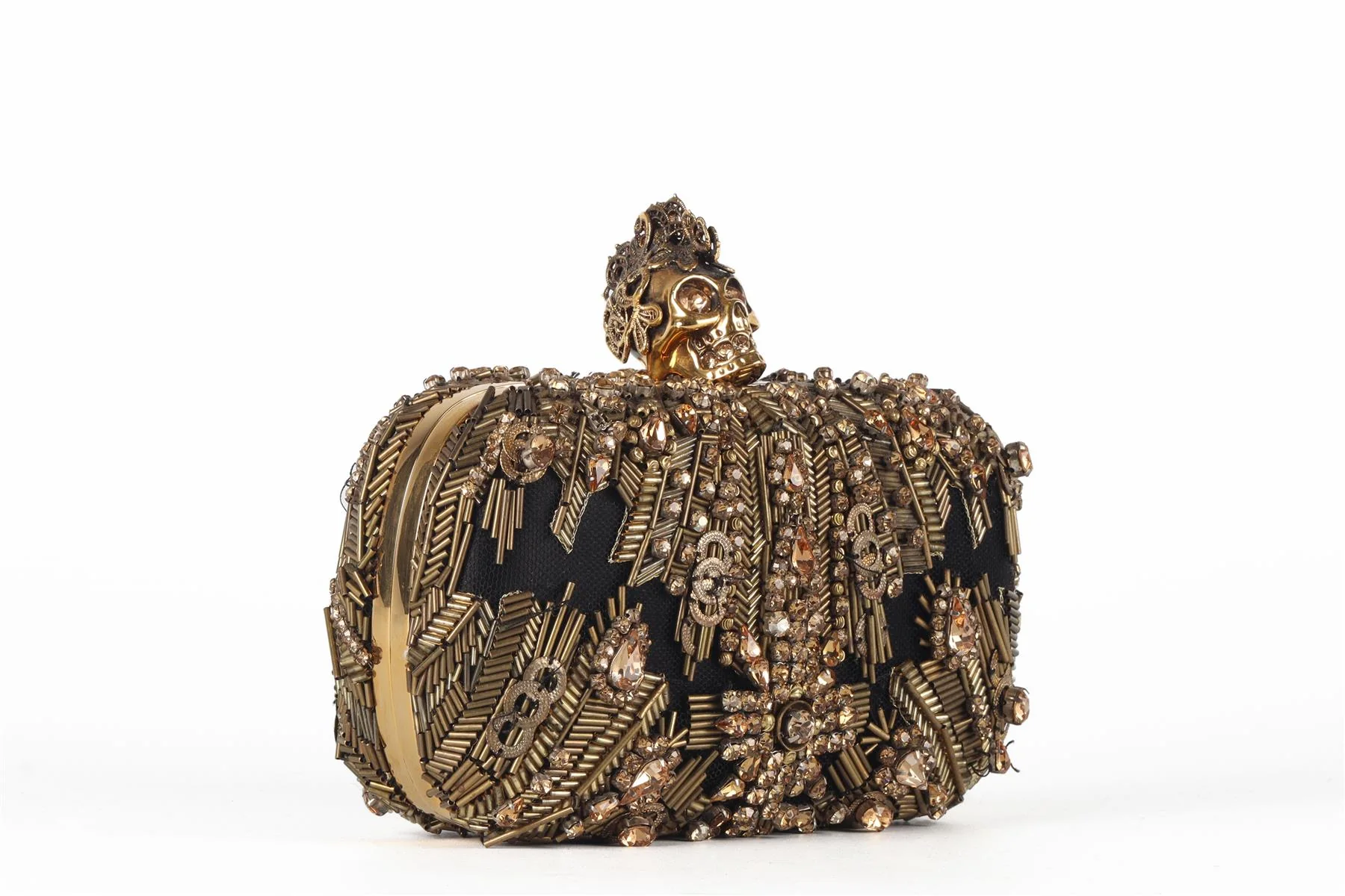 ALEXANDER MCQUEEN GOLD SKULL CRYSTAL AND SATIN CLUTCH - Image 3