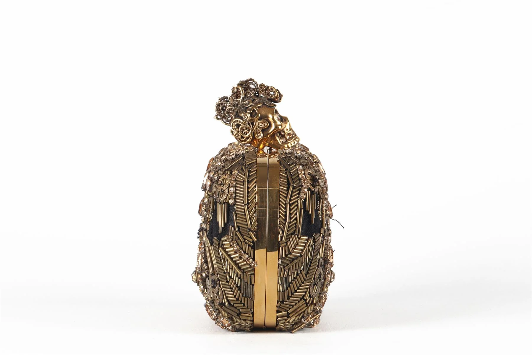 ALEXANDER MCQUEEN GOLD SKULL CRYSTAL AND SATIN CLUTCH - Image 4