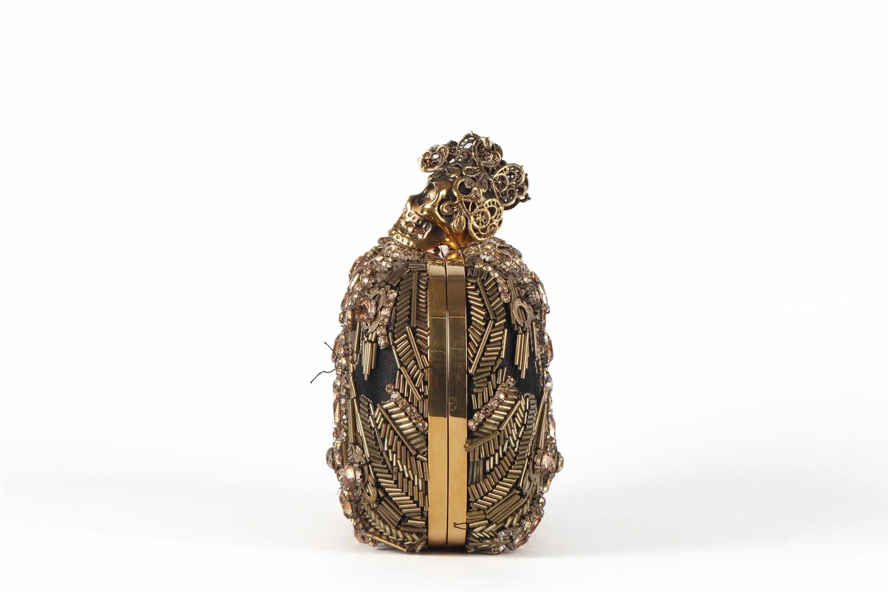ALEXANDER MCQUEEN GOLD SKULL CRYSTAL AND SATIN CLUTCH - Image 5