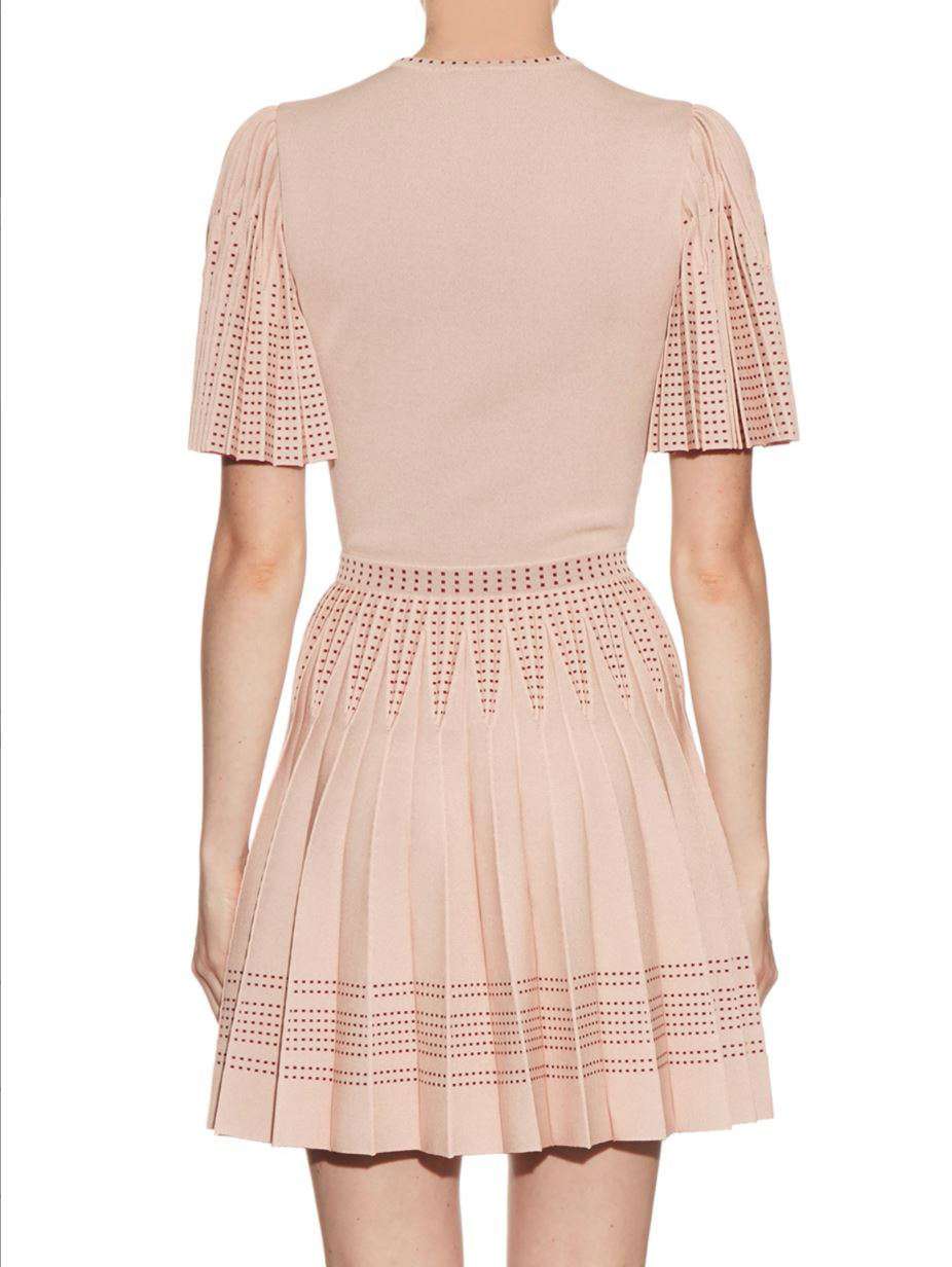 ALEXANDER MCQUEEN PLEATED A-LINE INTARSIA-KNIT MINI DRESS MEDIUM - Image 2