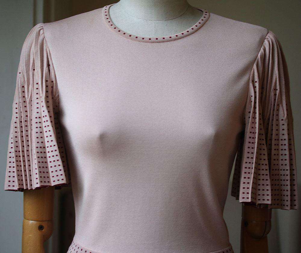 ALEXANDER MCQUEEN PLEATED A-LINE INTARSIA-KNIT MINI DRESS MEDIUM - Image 4