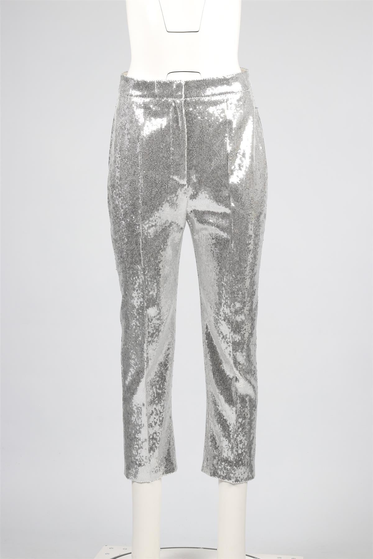 ALEXANDER MCQUEEN SILVER SEQUIN STRAIGHT LEG PANTS IT 42 UK 10 - Image 2
