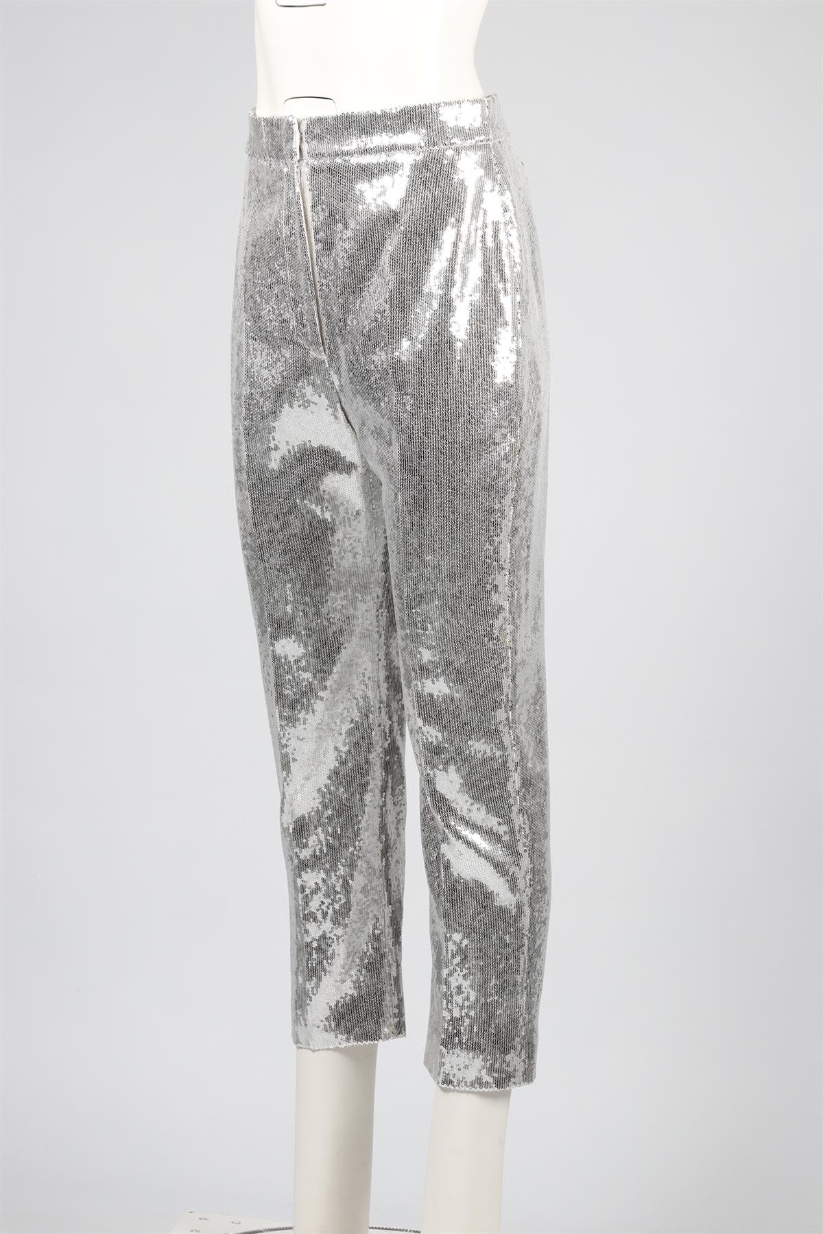 ALEXANDER MCQUEEN SILVER SEQUIN STRAIGHT LEG PANTS IT 42 UK 10 - Image 3