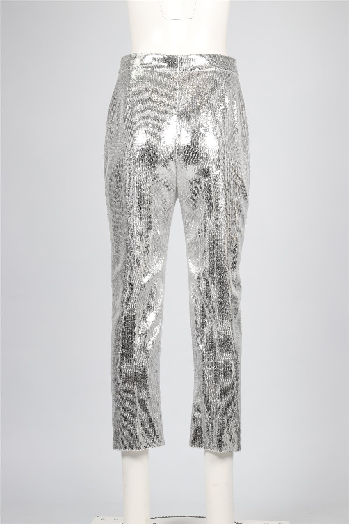 ALEXANDER MCQUEEN SILVER SEQUIN STRAIGHT LEG PANTS IT 42 UK 10 - Image 4