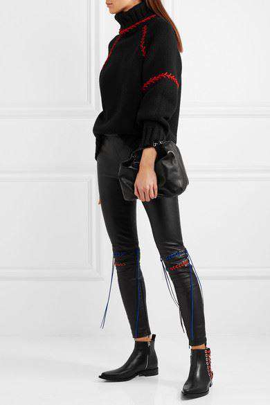 ALEXANDER MCQUEEN WHIPSTITCHED STRETCH-LEATHER LEGGINGS IT 40 UK 8 - Image 2
