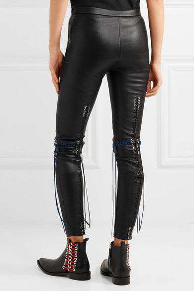 ALEXANDER MCQUEEN WHIPSTITCHED STRETCH LEATHER LEGGINGS IT 40 UK 8 - Image 2