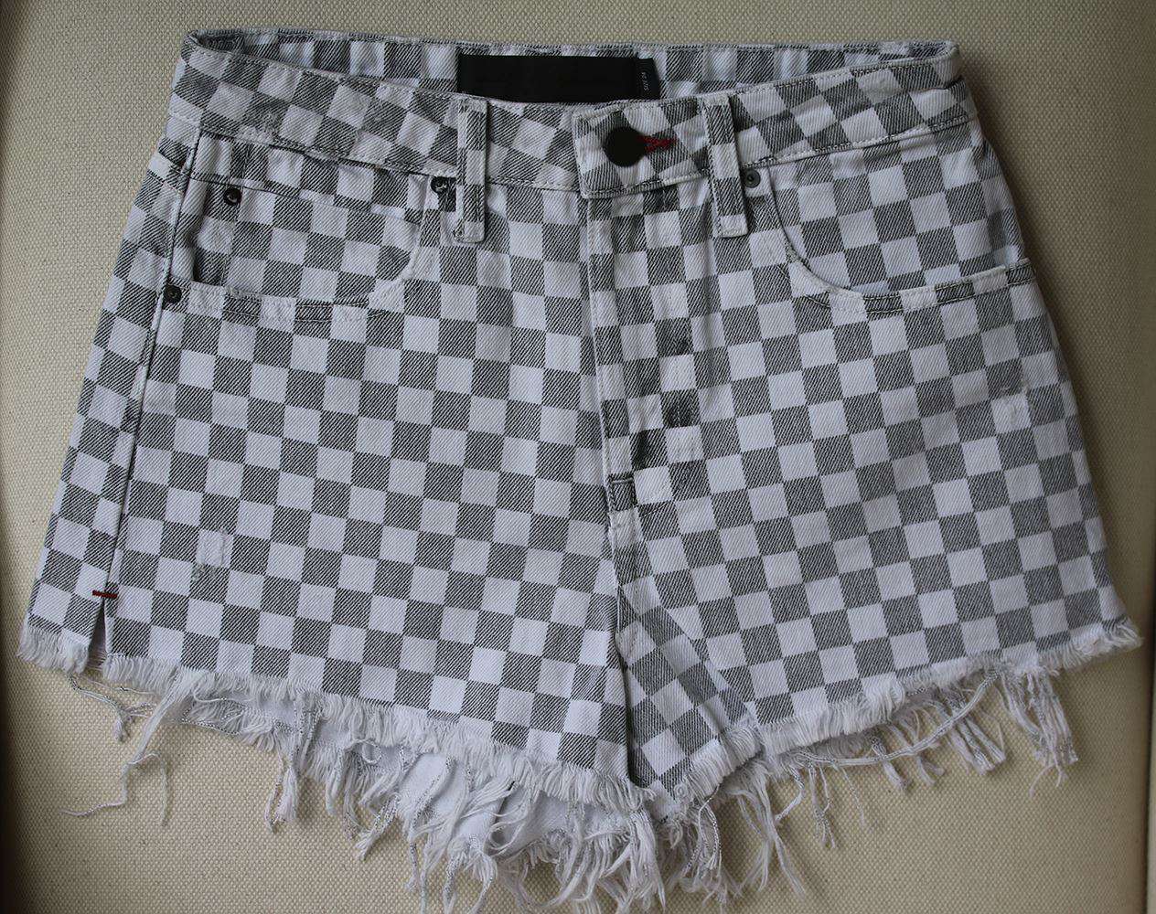 ALEXANDER WANG BITE DENIM SHORTS IN CHECKERBOARD PRINT W24 UK 6 - Image 3