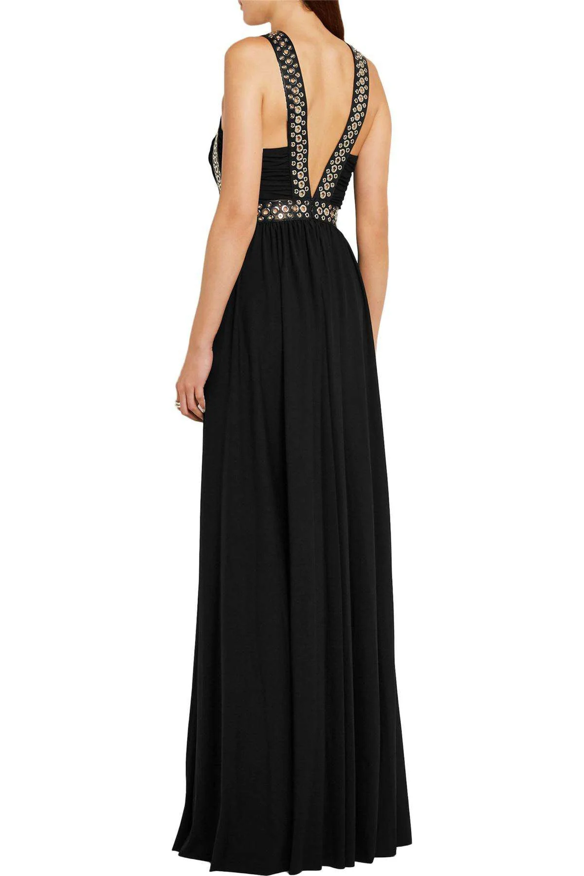 ALEXANDER WANG EYELET-EMBELLISHED LEATHER-TRIMMED STRETCH-CREPE GOWN US 2 UK 6 - Image 2