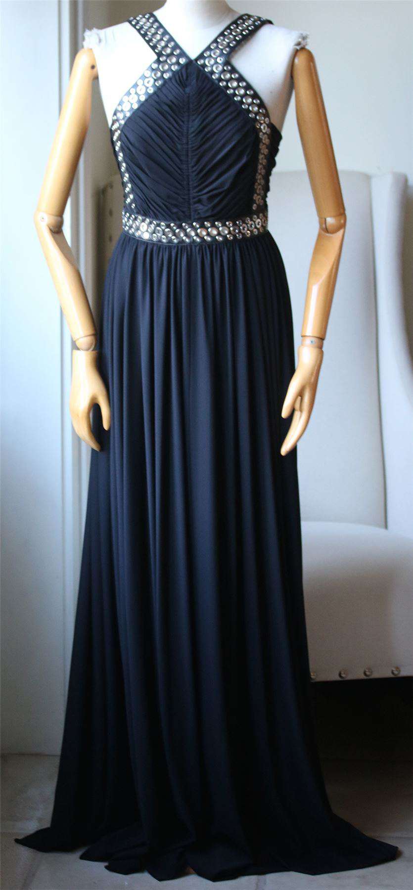 ALEXANDER WANG EYELET-EMBELLISHED LEATHER-TRIMMED STRETCH-CREPE GOWN US 2 UK 6 - Image 3