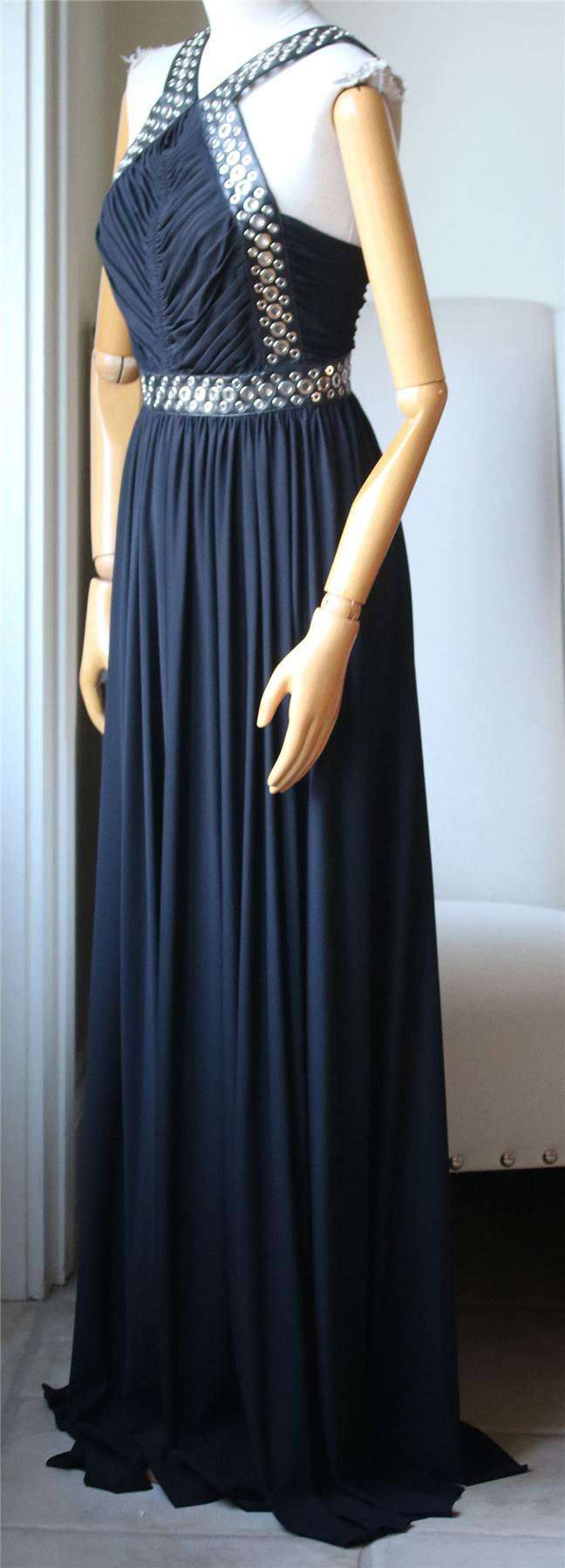 ALEXANDER WANG EYELET-EMBELLISHED LEATHER-TRIMMED STRETCH-CREPE GOWN US 2 UK 6 - Image 5