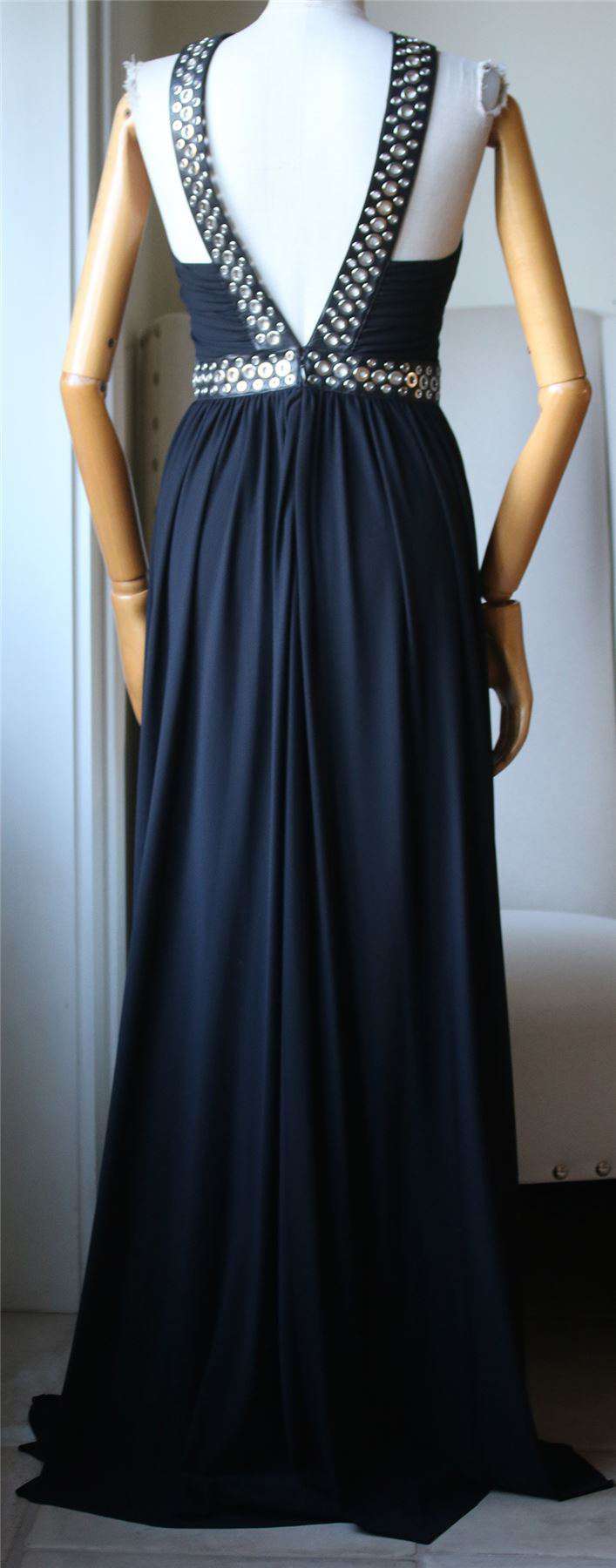 ALEXANDER WANG EYELET-EMBELLISHED LEATHER-TRIMMED STRETCH-CREPE GOWN US 2 UK 6 - Image 6