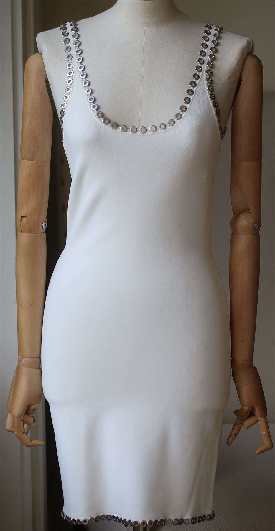 ALEXANDER WANG EYELET-EMBELLISHED STRETCH-KNIT MINI DRESS SMALL - Image 3