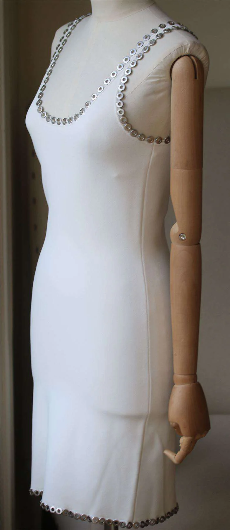 ALEXANDER WANG EYELET-EMBELLISHED STRETCH-KNIT MINI DRESS SMALL - Image 4