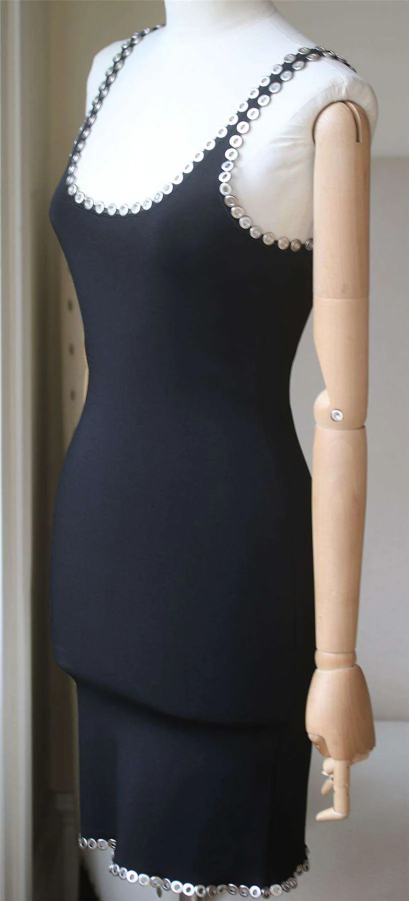 ALEXANDER WANG EYELET-EMBELLISHED STRETCH-KNIT MINI DRESS SMALL - Image 4