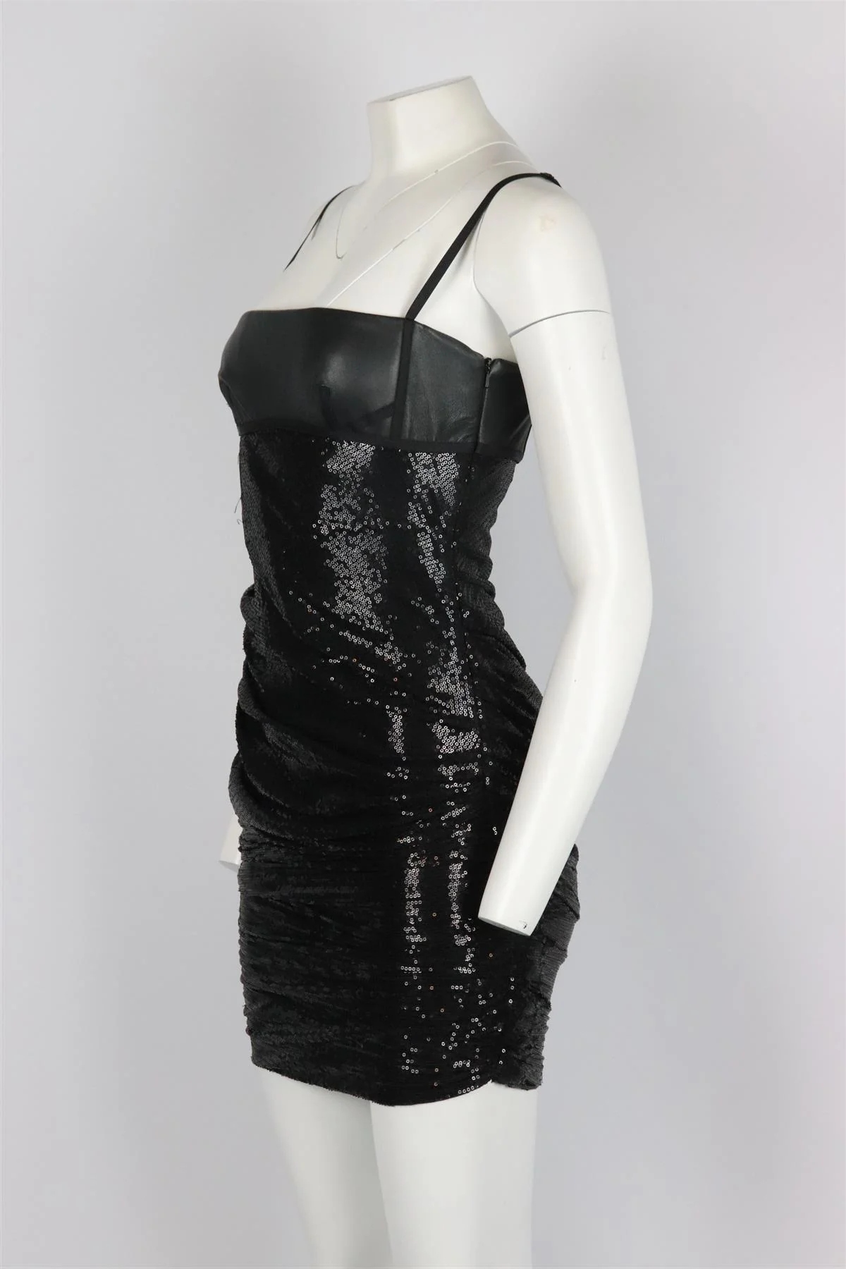 ALEXANDER WANG LEATHER PANELED RUCHED SEQUINED MINI DRESS US 6 UK 10 - Image 3