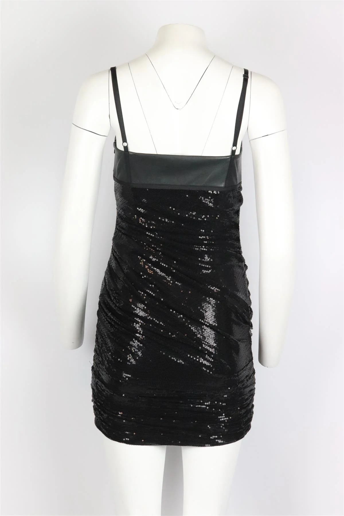 ALEXANDER WANG LEATHER PANELED RUCHED SEQUINED MINI DRESS US 6 UK 10 - Image 4