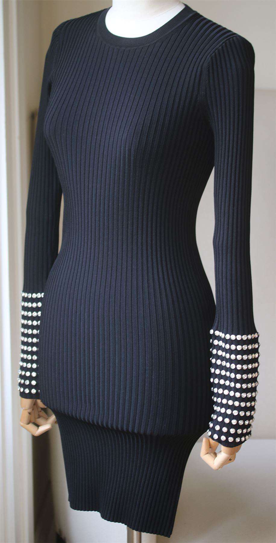 ALEXANDER WANG RIBBED KNIT CRYSTAL CUFF DRESS SMALL - Image 4