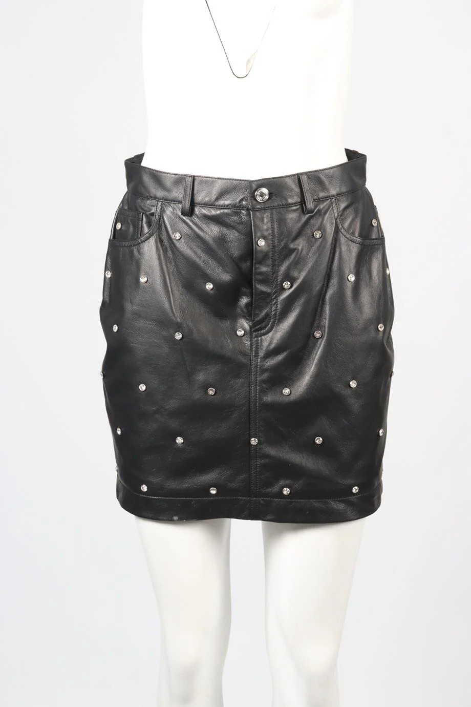 ALEXANDRE VAUTHEIR 2023 CRYSTAL AND LEATHER SKIRT FR 40 UK 12 - Image 2
