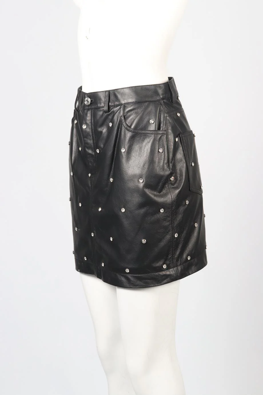 ALEXANDRE VAUTHEIR 2023 CRYSTAL AND LEATHER SKIRT FR 40 UK 12 - Image 3