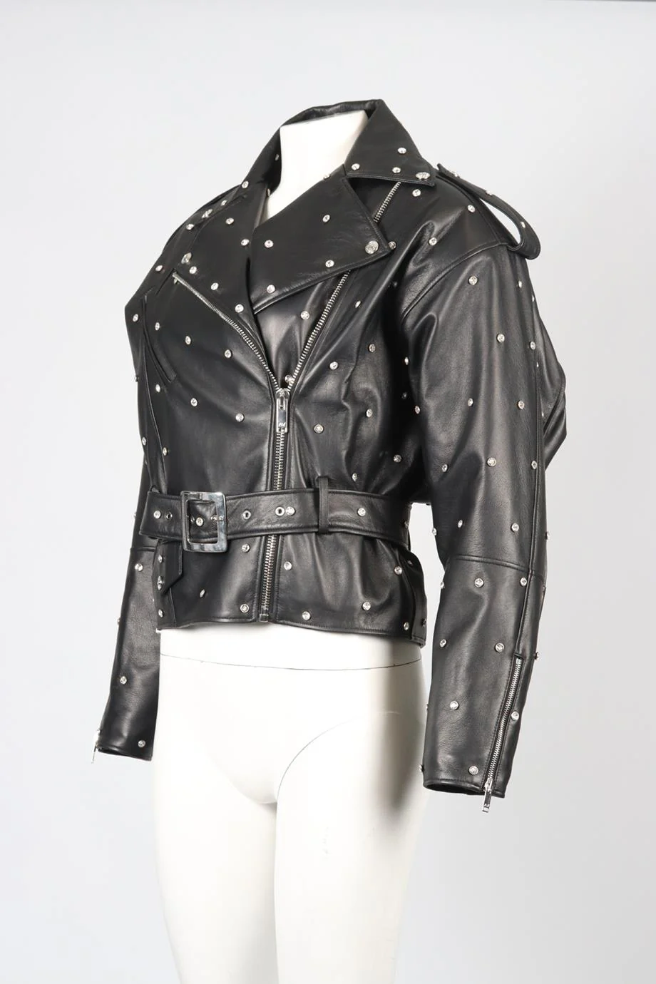ALEXANDRE VAUTHIER 2023 CRYSTAL AND LEATHER BIKER JACKET FR 36 UK 8 - Image 3
