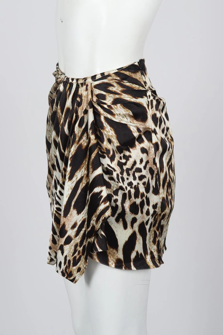 ALEXANDRE VAUTHIER DRAPED LEOPARD PRINT SILK SATIN MINI SKIRT FR 44 UK 16 - Image 3