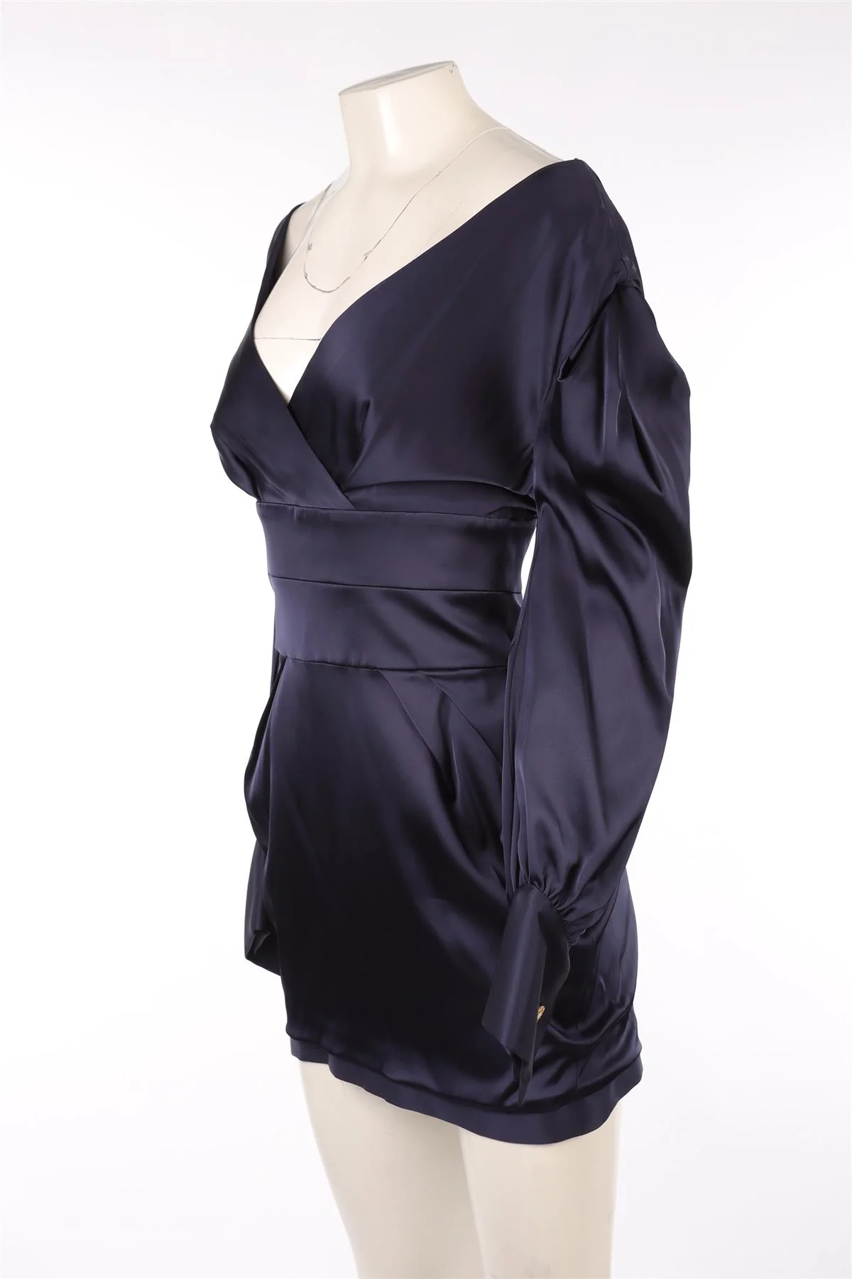 ALEXANDRE VAUTHIER NAVY SATIN MINI DRESS FR 42 UK 14 - Image 3