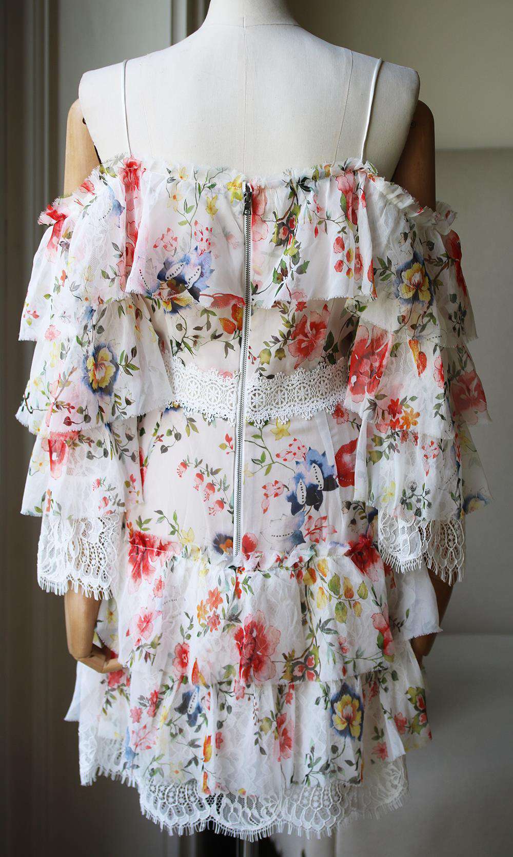 ALICE AND OLIVIA SANTOS COLD SHOULDER FLORAL PRINTED SILK DRESS US 8 UK 12 - Image 4