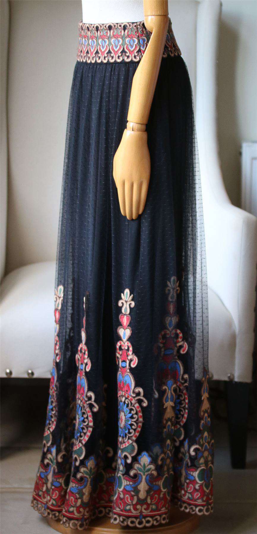 ALICE AND OLIVIA SAVANNA EMBROIDERED TULLE MAXI SKIRT US 4 UK 8 - Image 4
