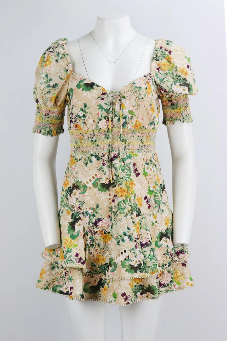 ALICE AND OLIVIA SHIRRED FLORAL PRINT COTTON MINI DRESS UK 8 - Image 2