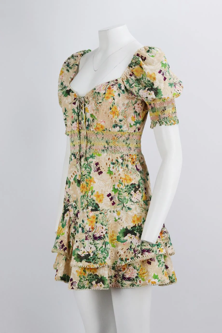 ALICE AND OLIVIA SHIRRED FLORAL PRINT COTTON MINI DRESS UK 8 - Image 3