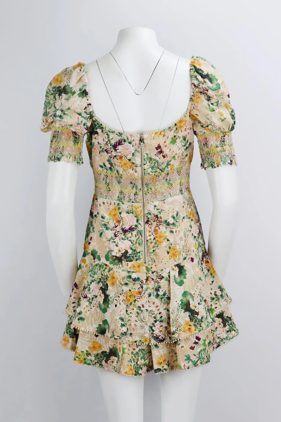 ALICE AND OLIVIA SHIRRED FLORAL PRINT COTTON MINI DRESS UK 8 - Image 4