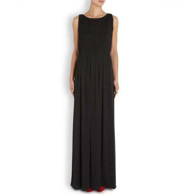 ALICE + OLIVIA JAYDEN PLEATED CHIFFON BLACK MAXI DRESS SMALL - Image 10