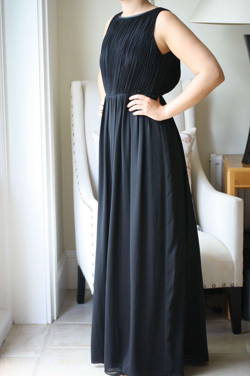 ALICE + OLIVIA JAYDEN PLEATED CHIFFON BLACK MAXI DRESS SMALL - Image 12