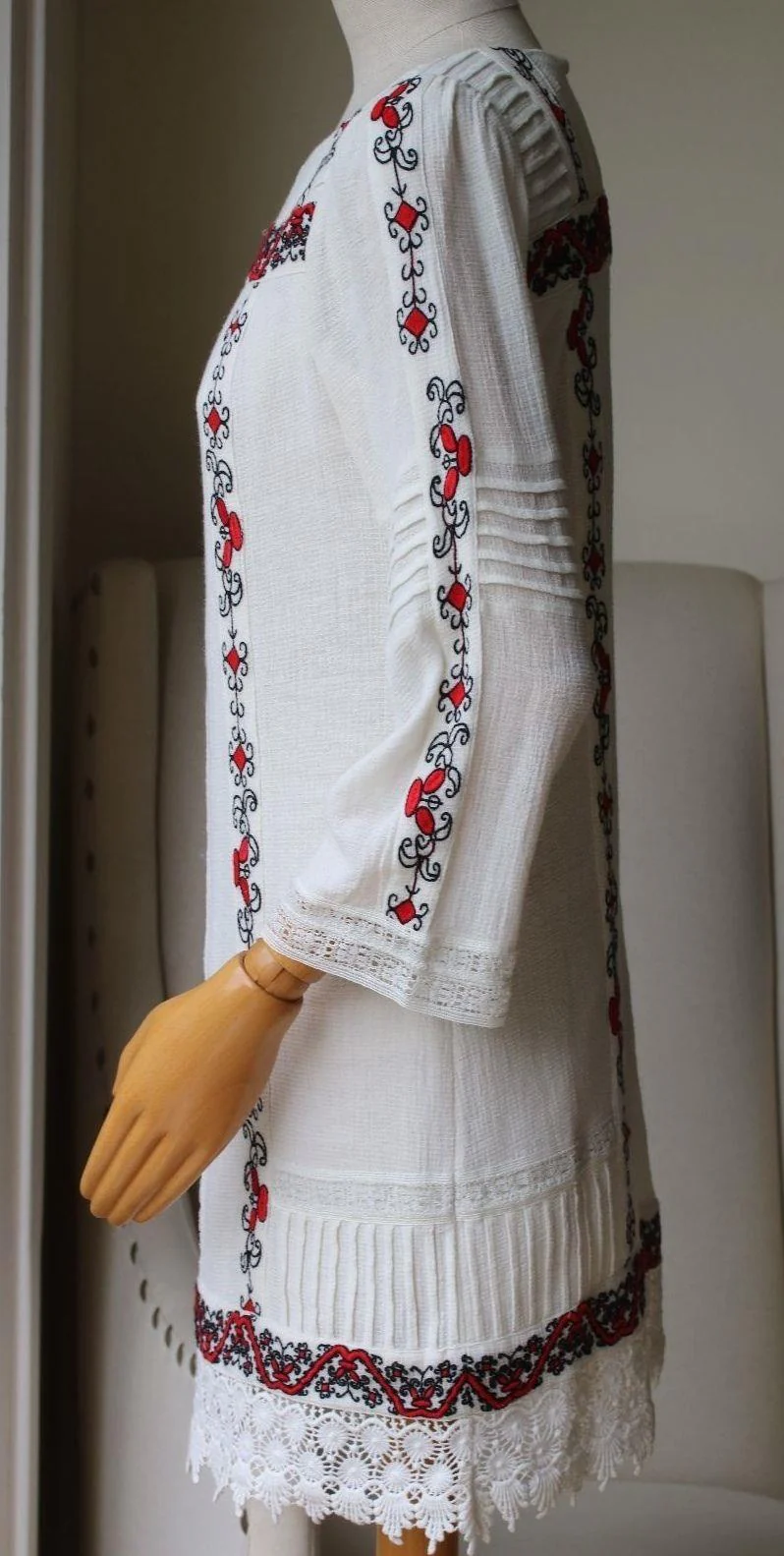 ALICE + OLIVIA RISKA EMBROIDERED COTTON GAUZE MINI DRESS UK 8 - Image 3