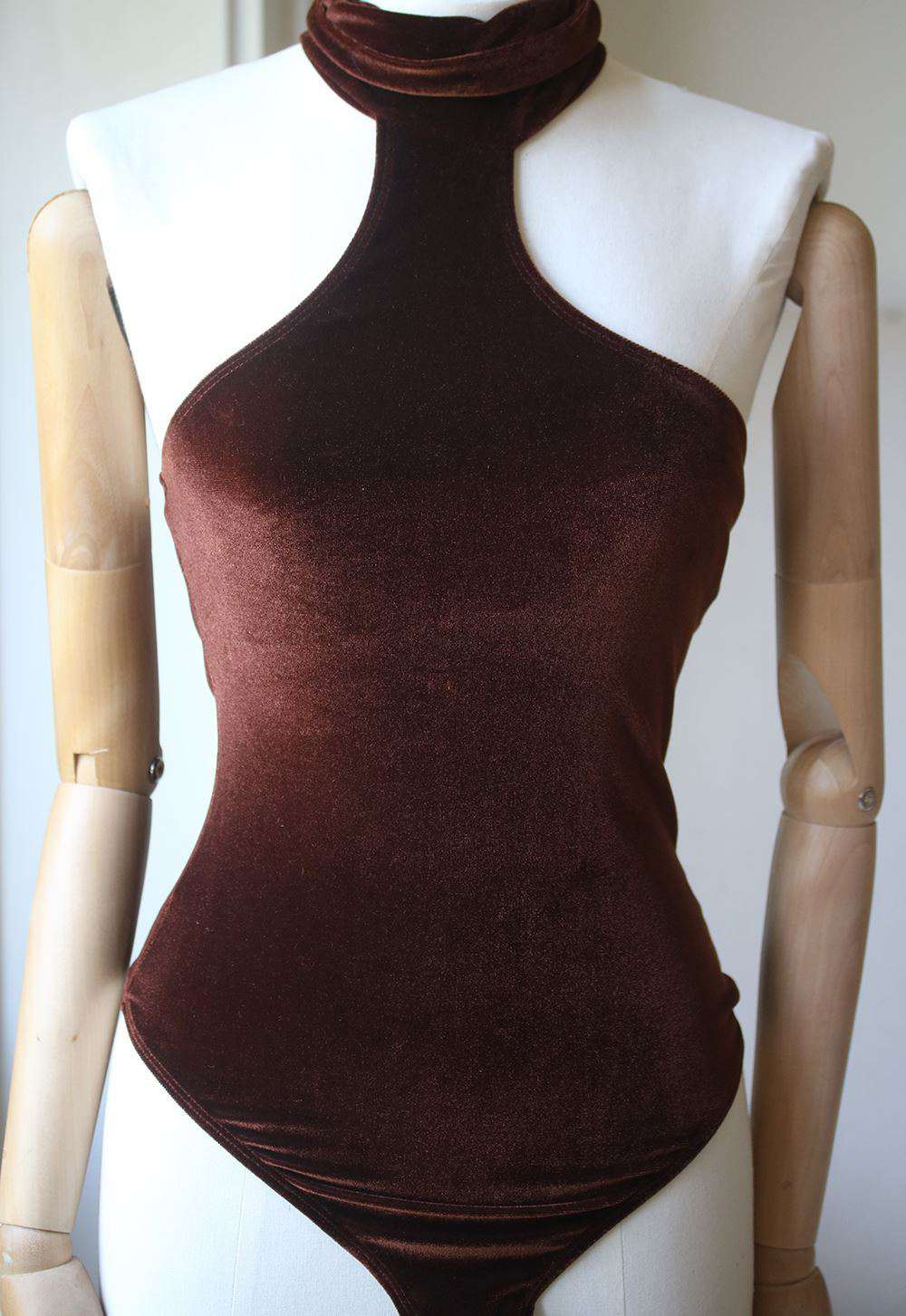 ALIX CARMINE HIGH NECK VELVET BODYSUIT XSMALL - Image 3