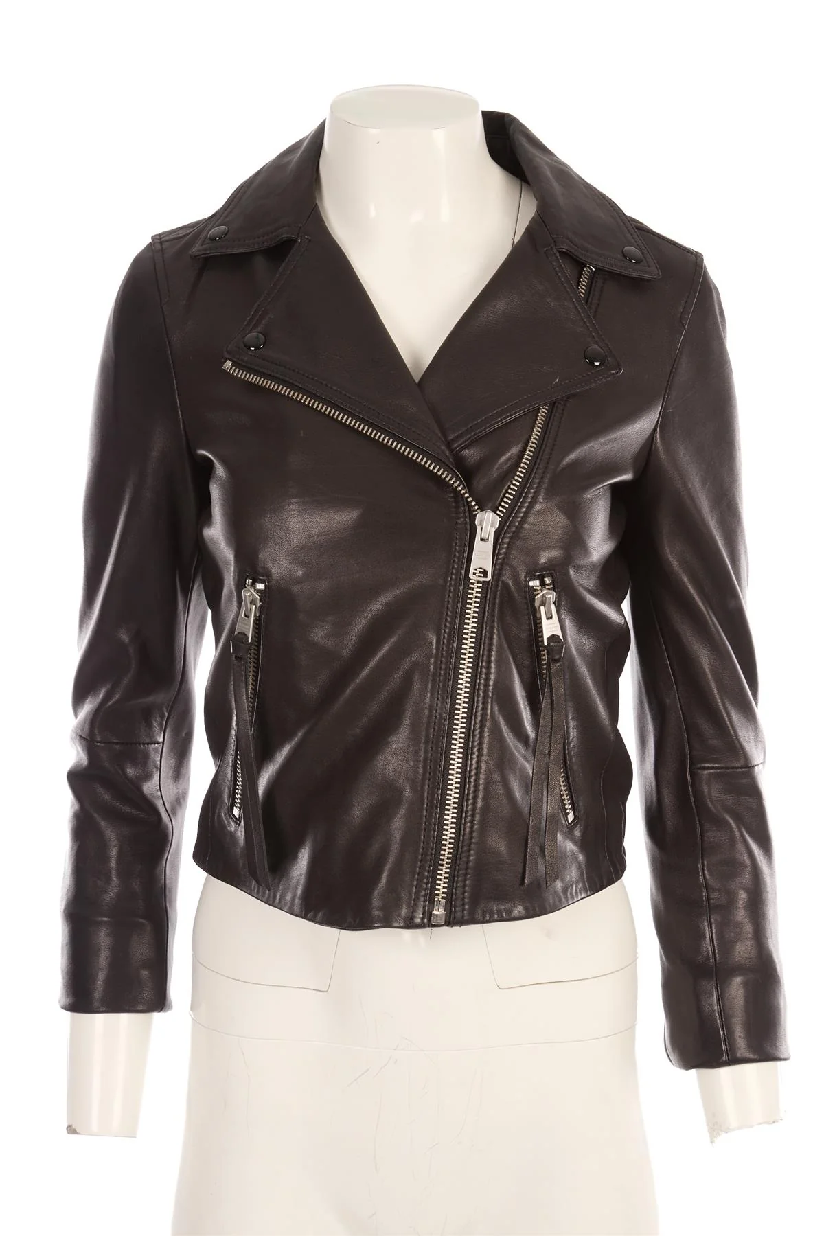 ALL SAINTS BLACK LEATHER JACKET UK 8 - Image 2