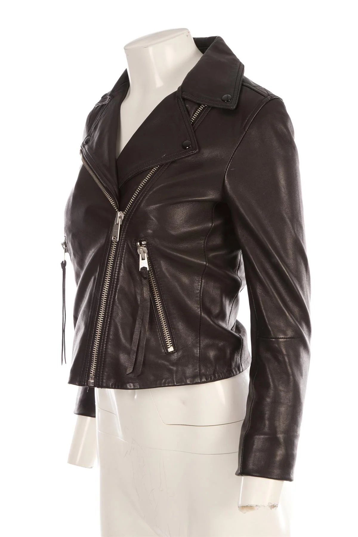 ALL SAINTS BLACK LEATHER JACKET UK 8 - Image 3