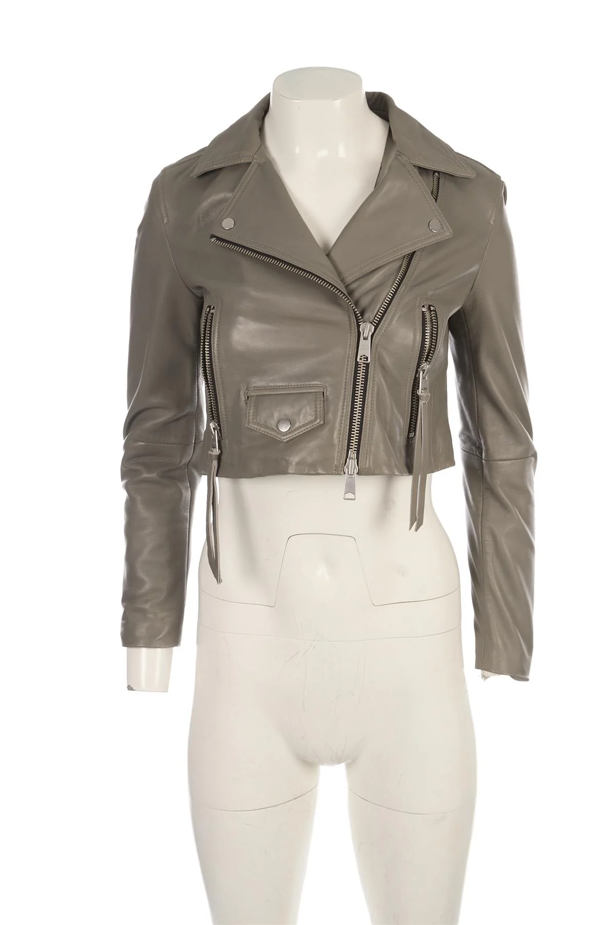 ALL SAINTS GREY LEATHER JACKET UK 8 - Image 2