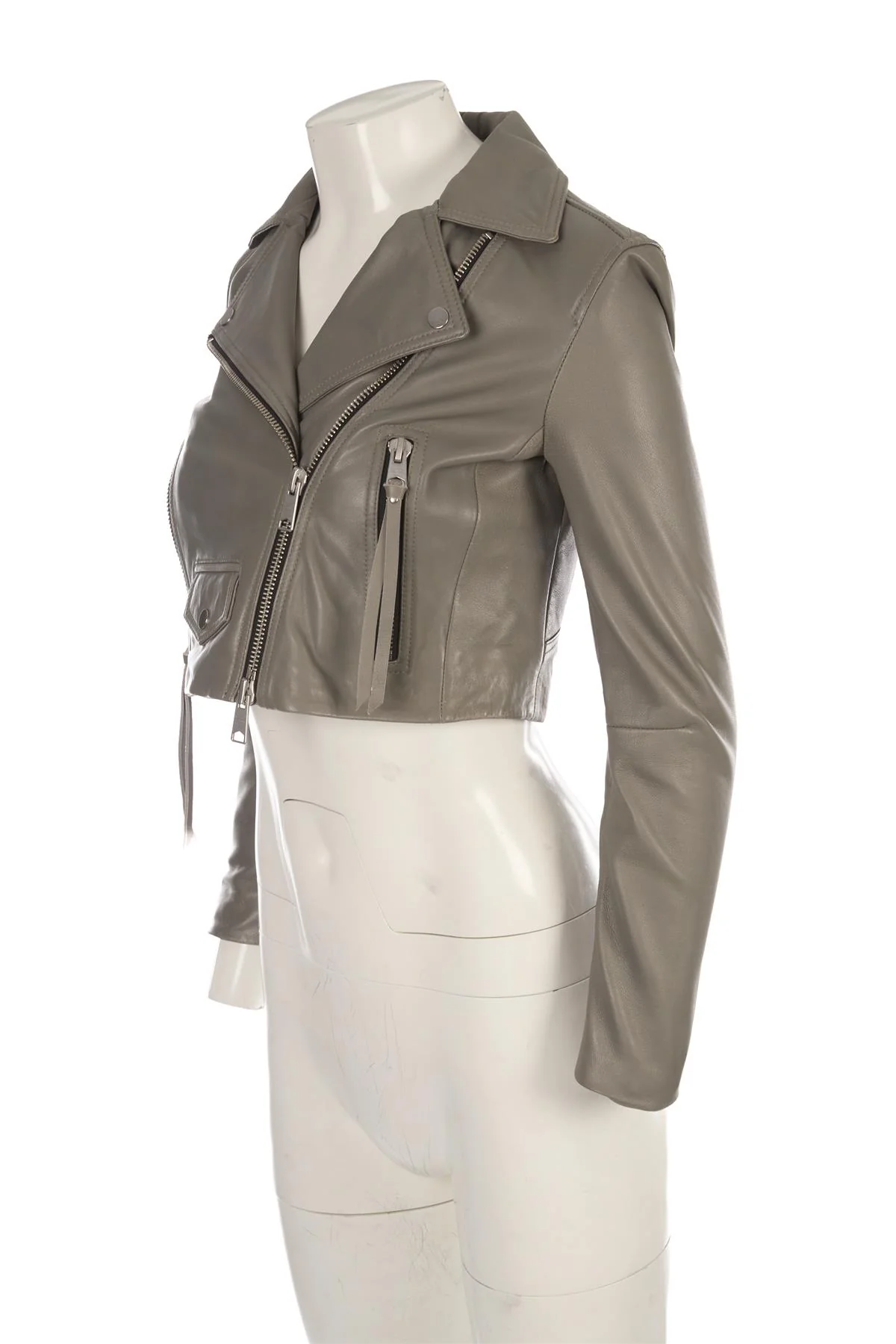ALL SAINTS GREY LEATHER JACKET UK 8 - Image 3