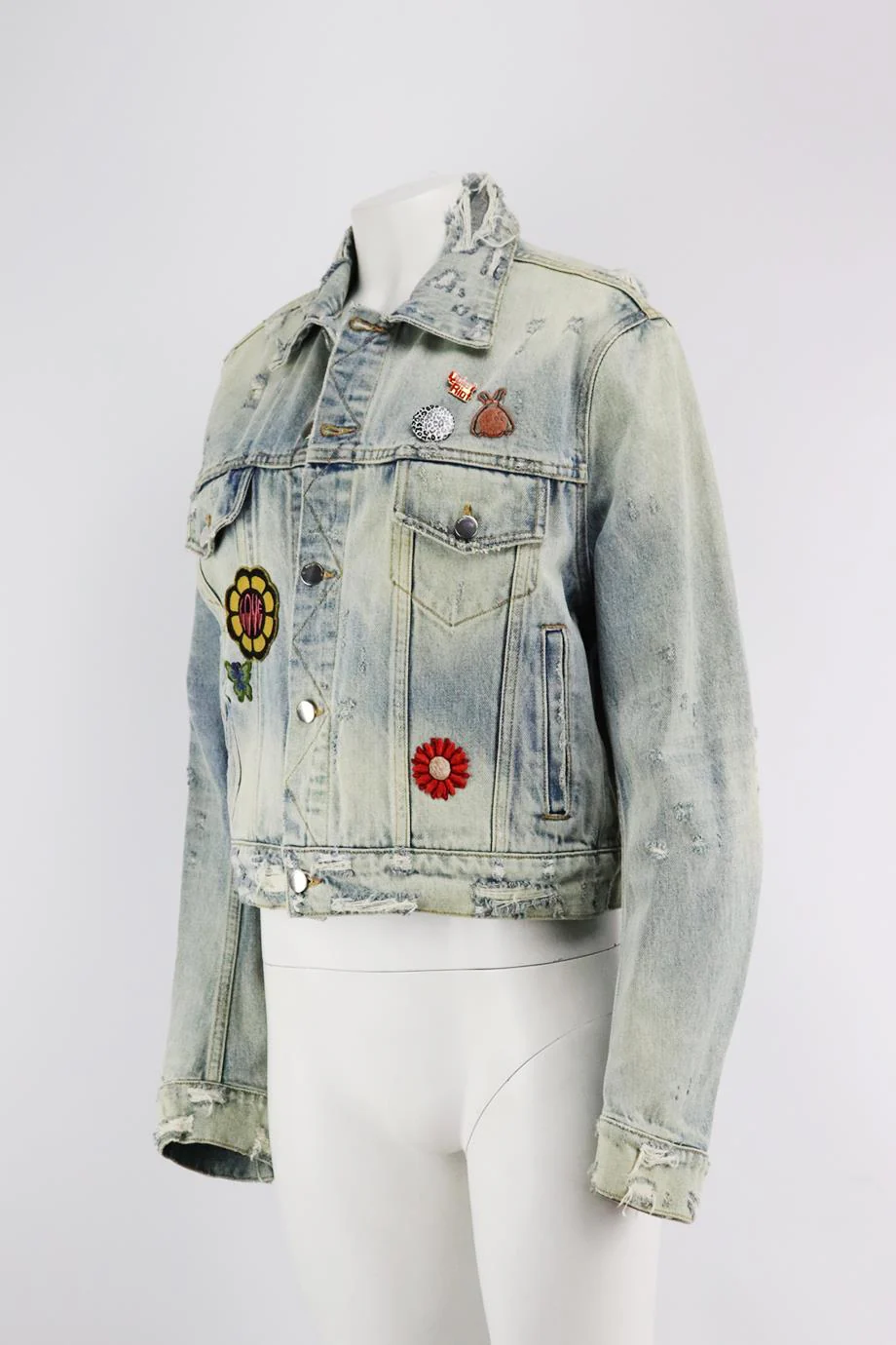 AMIRI APPLIQUÉD DISTRESSED DENIM JACKET  SMALL - Image 3