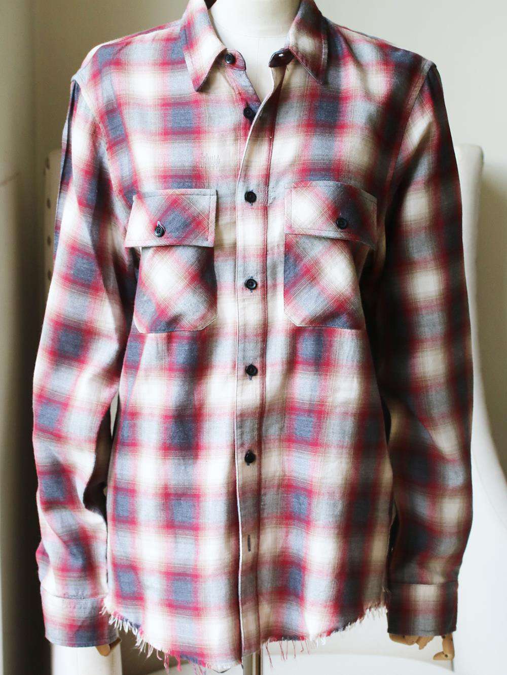 AMIRI LOGO APPLIQUÉD PLAID COTTON FLANNEL SHIRT SMALL - Image 2