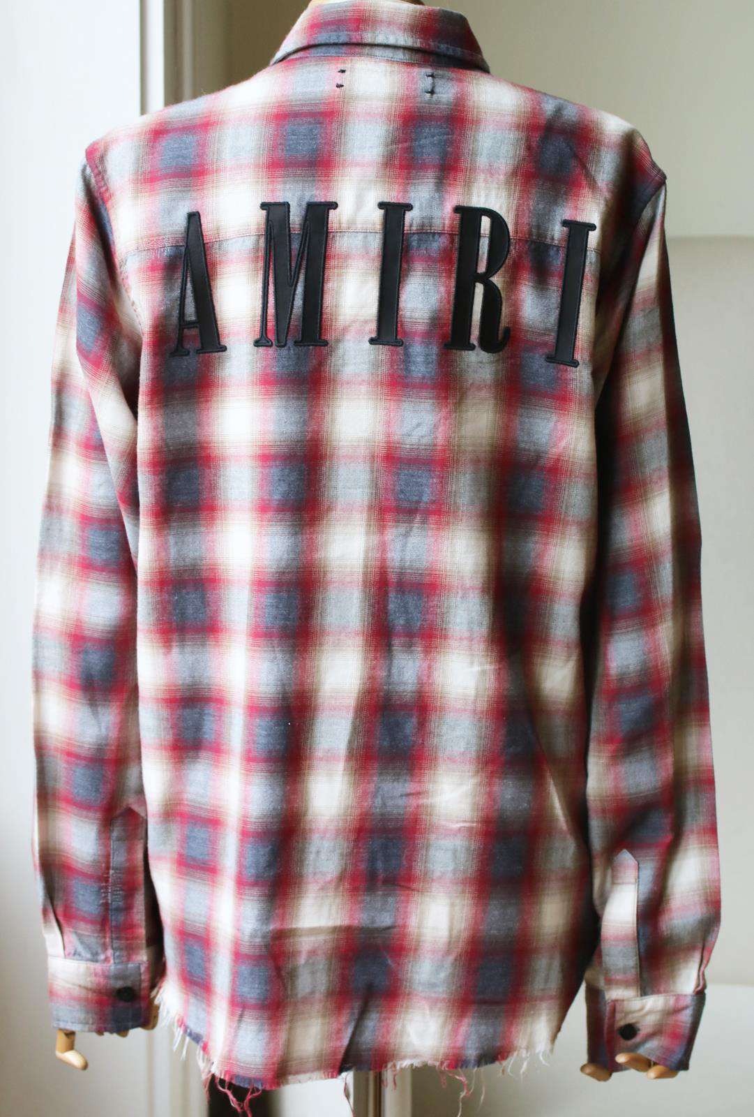 AMIRI LOGO APPLIQUÉD PLAID COTTON FLANNEL SHIRT SMALL - Image 4