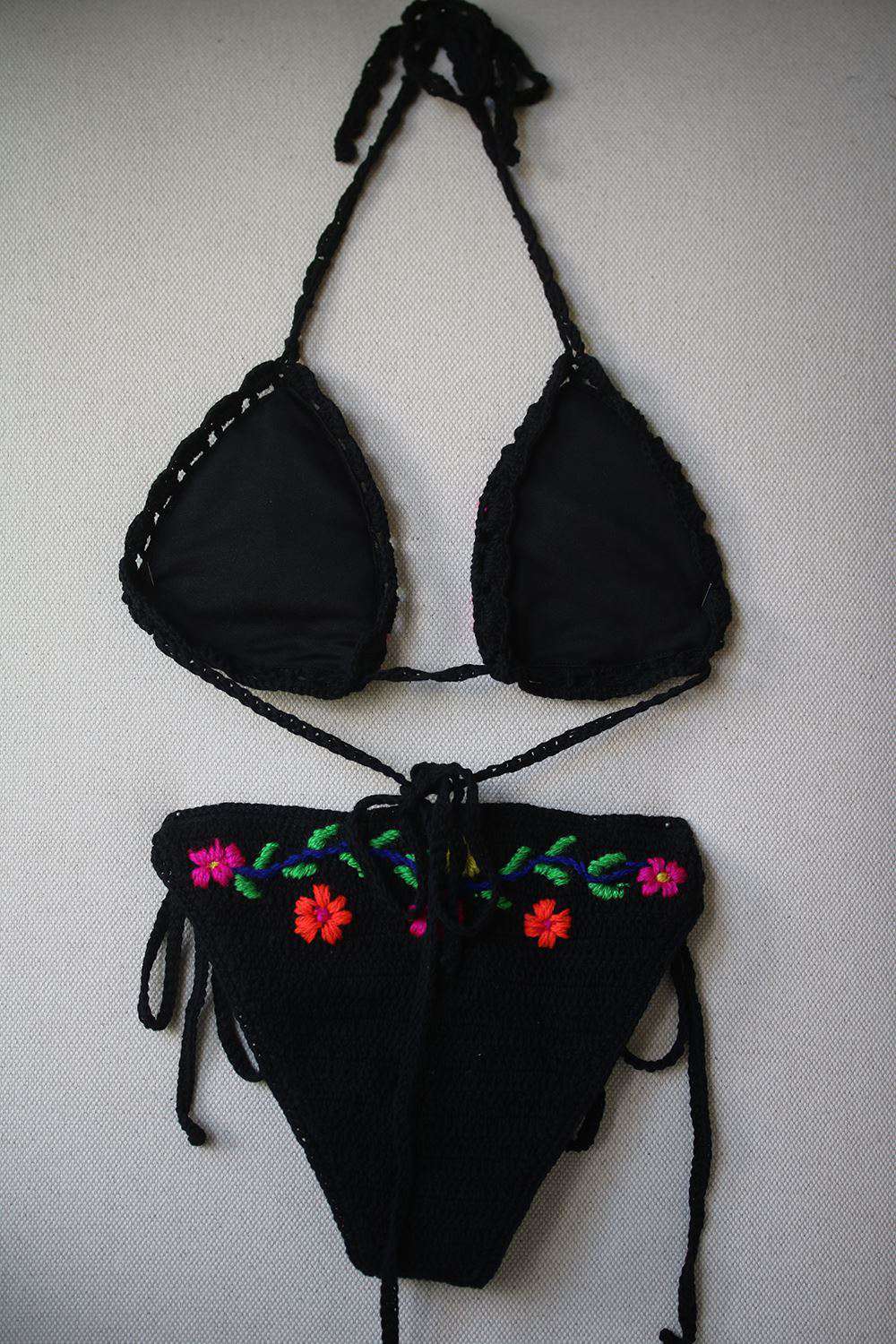ANDI BAGUS FLORAL EMBROIDERED CROCHET TRIANGLE BIKINI ONE SIZE - Image 3